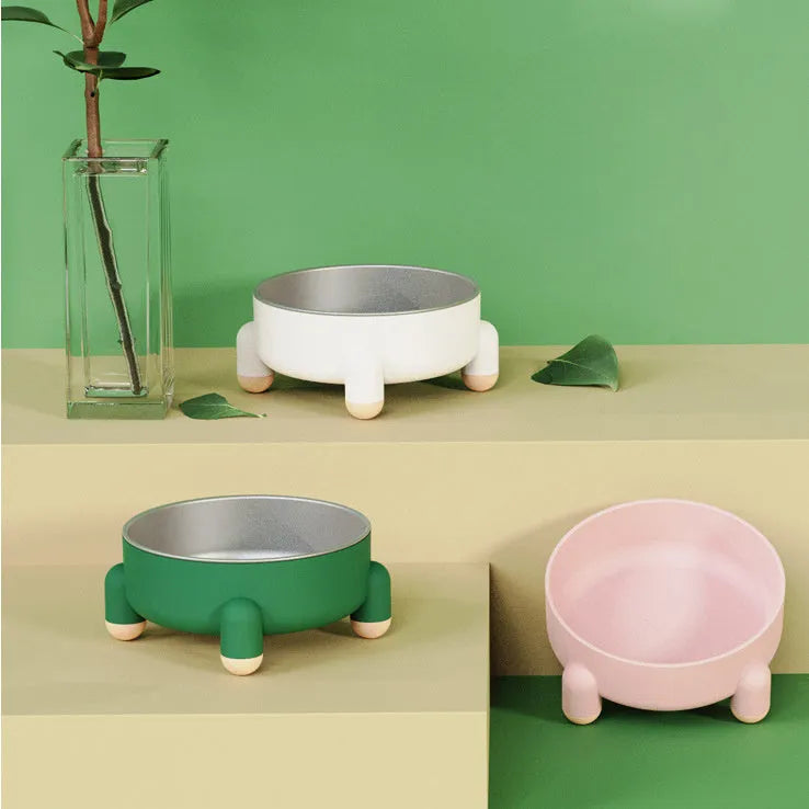 Green stainless steel pet bowl with non-slip high foot design for dogs and cats