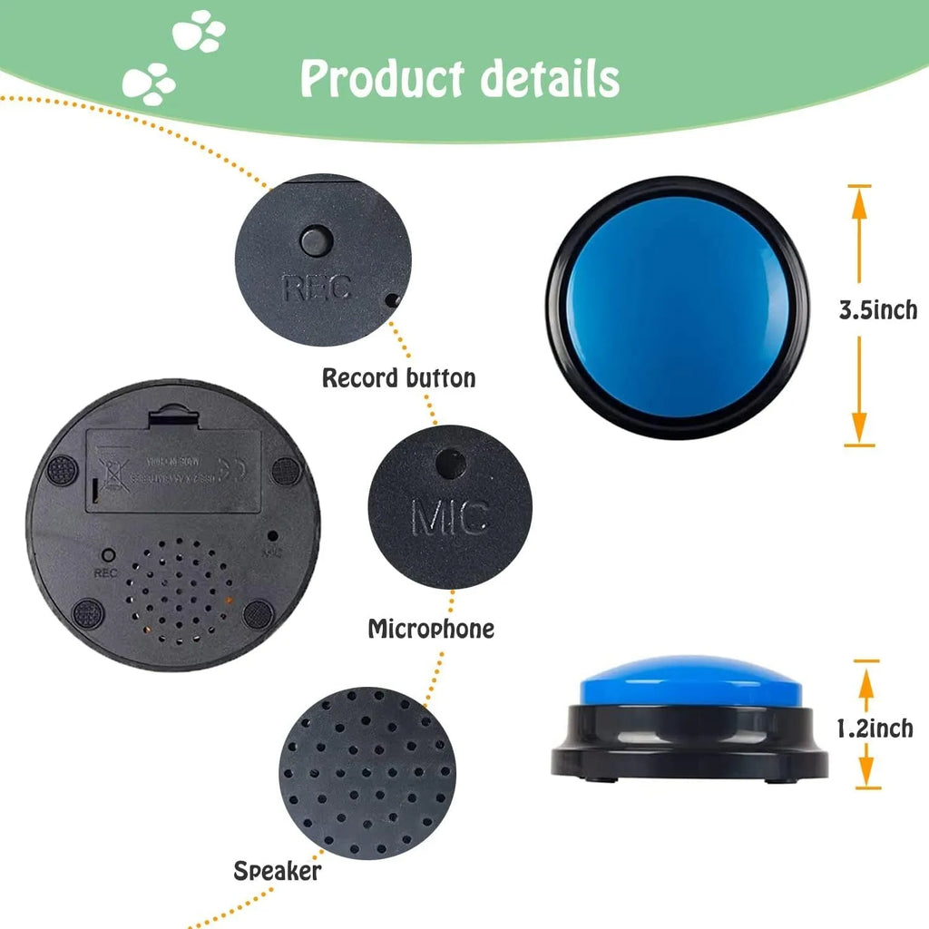 Blue voice recording button for pet training with 30-second record playback.