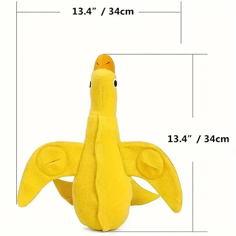 Yellow teddy dog training toy with integrated duck doll and food leak compartments