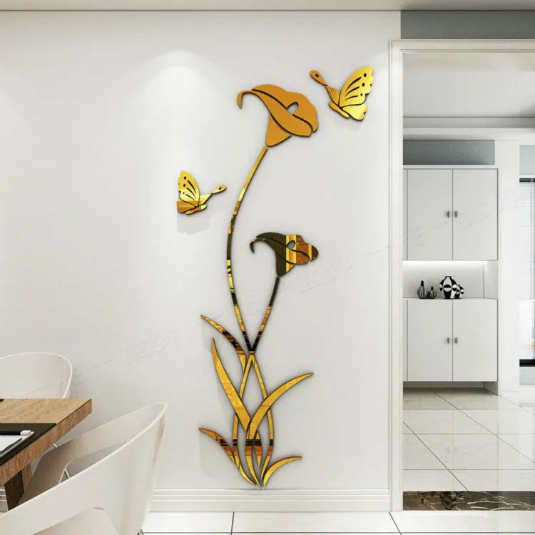 3D stereo acrylic wall stickers in pink, red, silver, sky blue, and violet colour options showing dimensional design