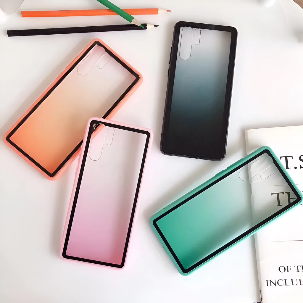 Rainbow glitter transparent phone case for Huawei smartphone in black green orange pink colours