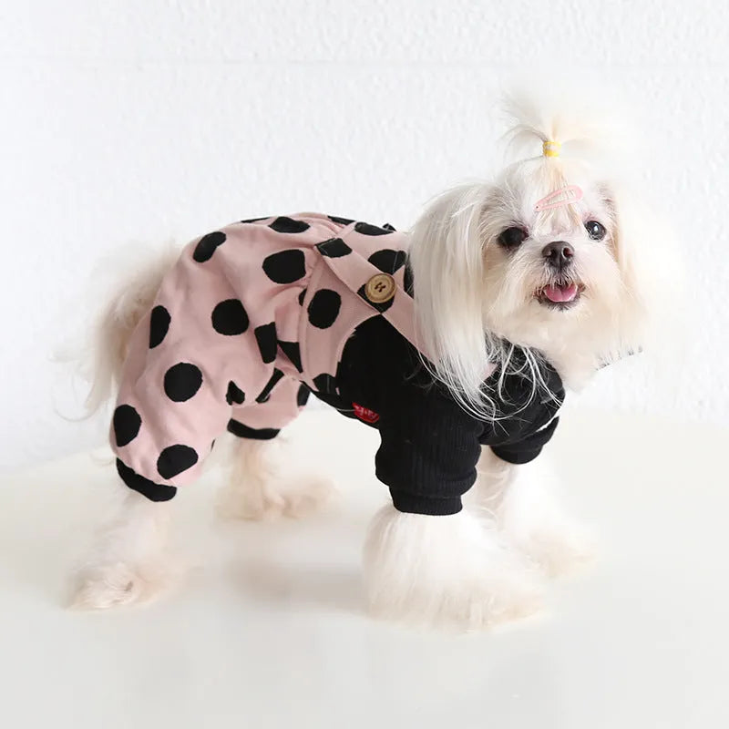 Pet clothing with lapel and shoulder strap design in casual cloth fabric