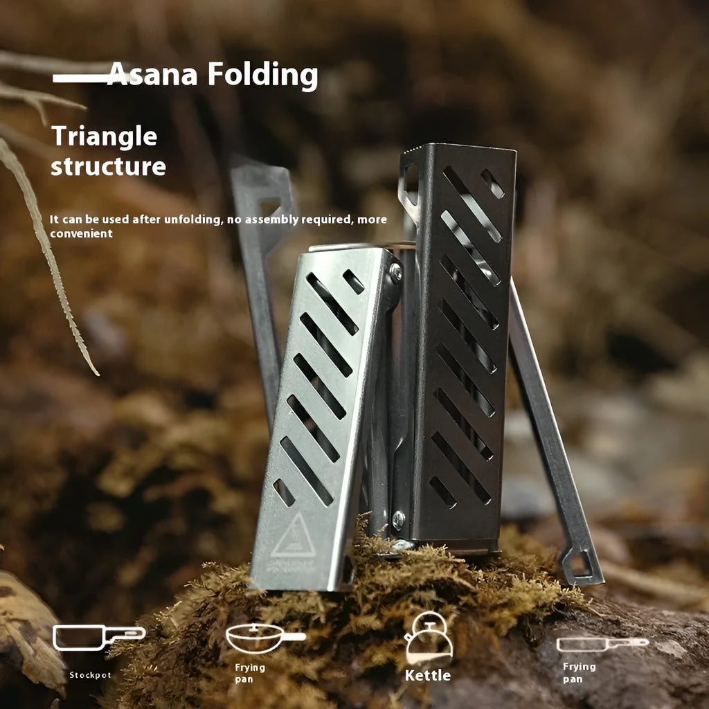 Black hexagon foldable alcohol camping stove showing compact size next to ruler
