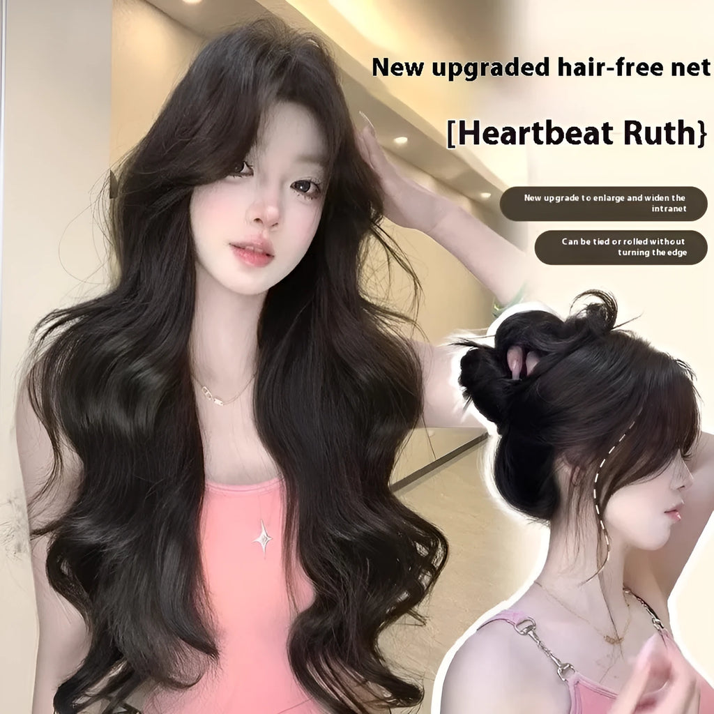Ladies black 65cm big wave high temperature fiber wig set for crown volume increase