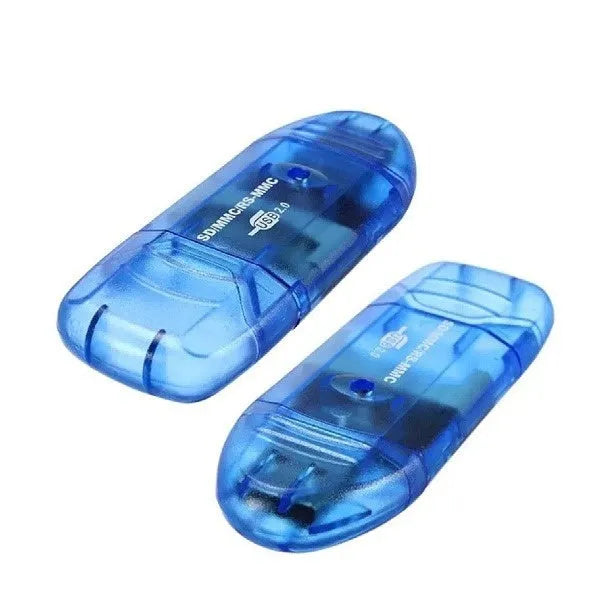 Transparent USB 2.0 card reader with clear plastic housing showing internal components