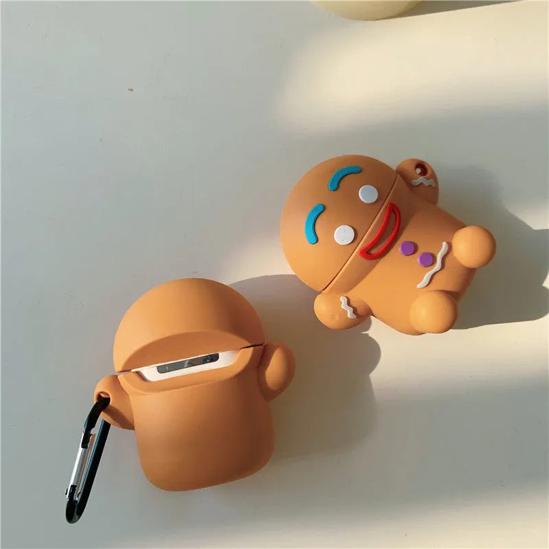 Thick gingerbread man silicone protective cover for AirPods 1st and 2nd generation with hook