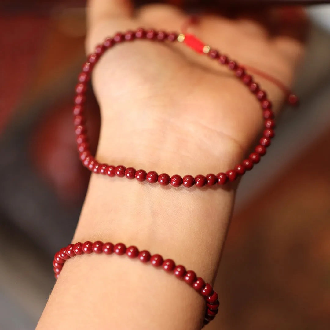 Natural raw ore cinnabar bracelet with purple gold sand design and geometric auspicious patterns