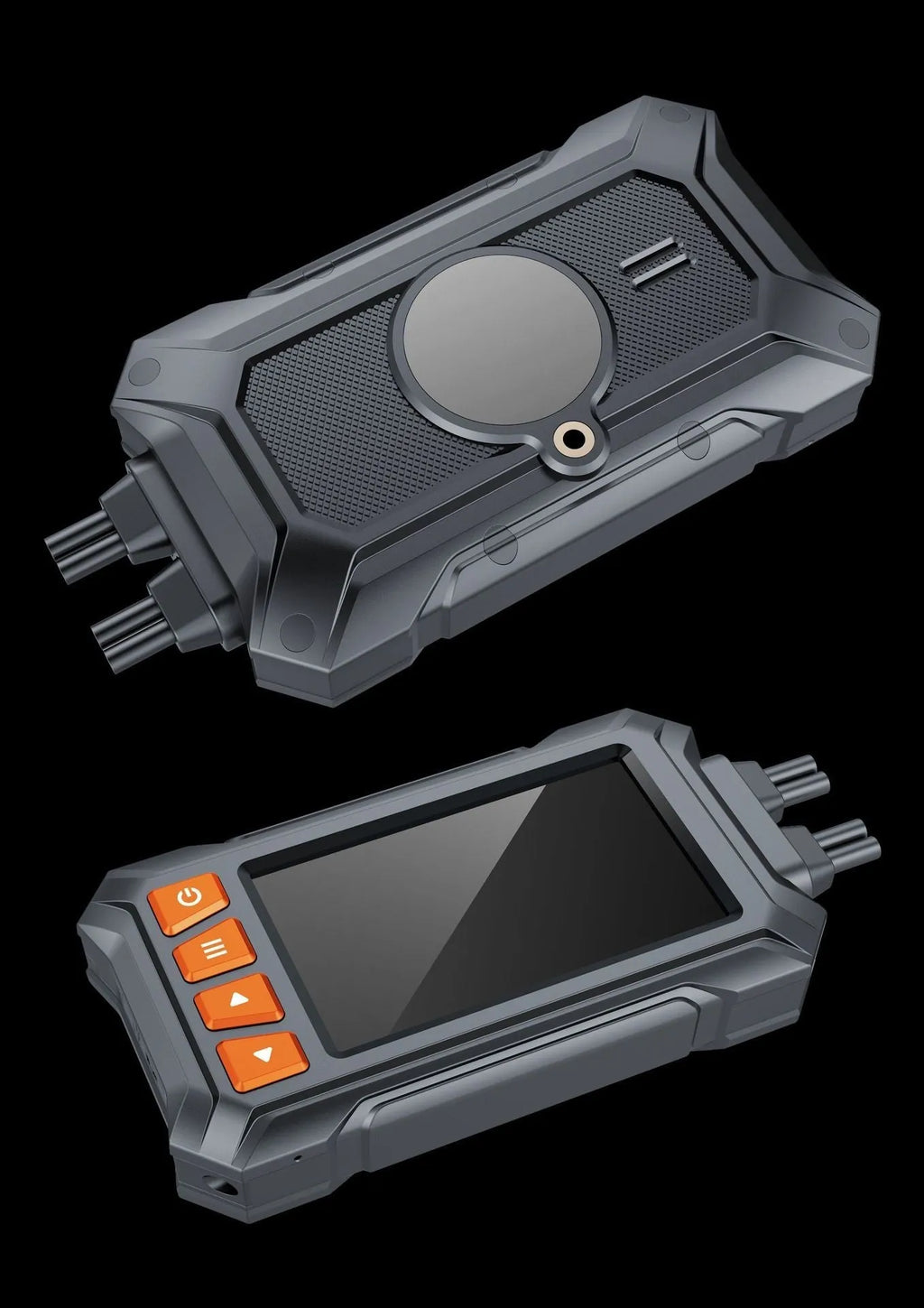 Motorcycle dual lens GPS tachograph recorder unit with front and rear cameras and handlebar mount
