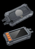 Motorcycle dual lens GPS tachograph recorder unit with front and rear cameras and handlebar mount