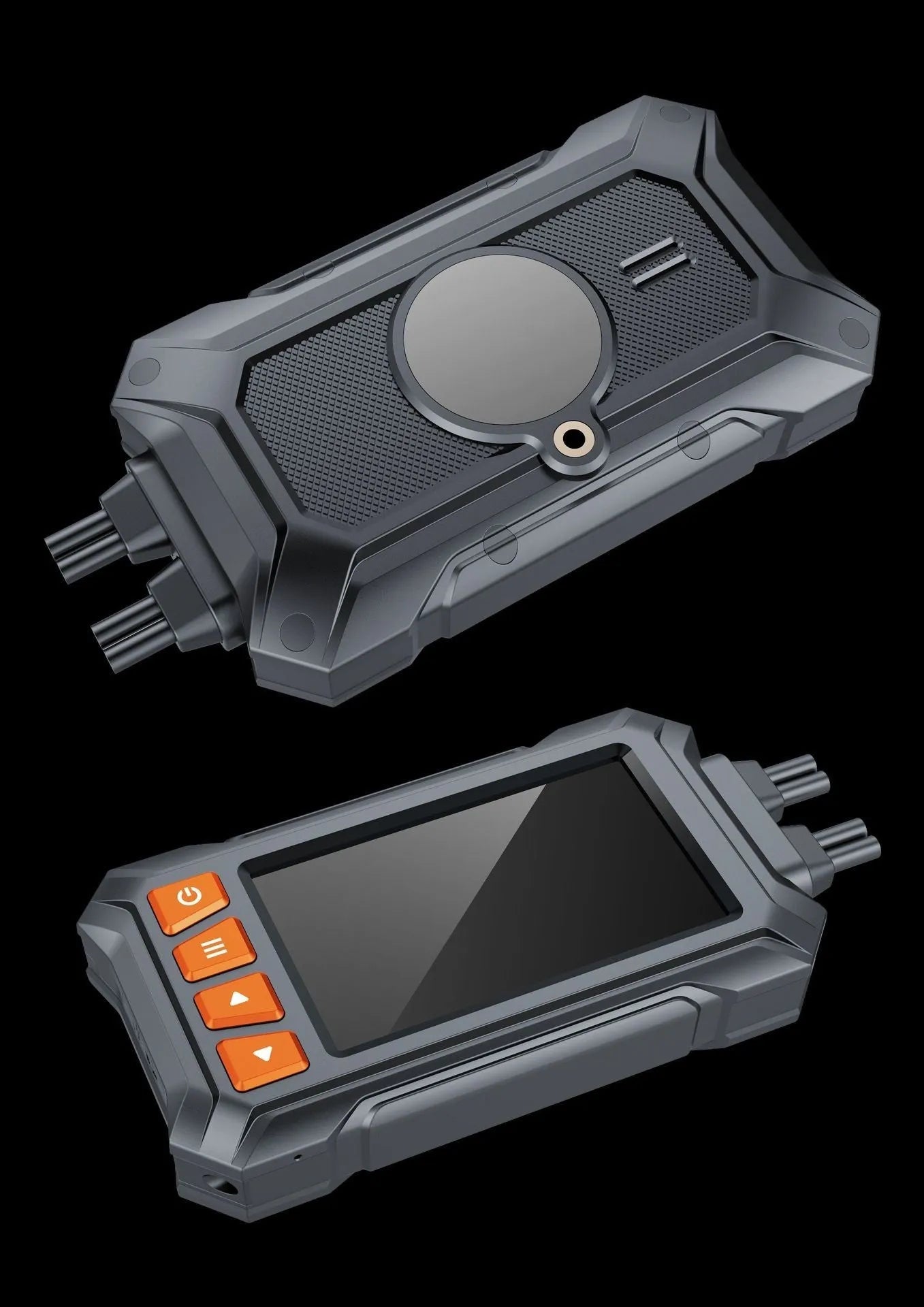 Motorcycle dual lens GPS tachograph recorder unit with front and rear cameras and handlebar mount