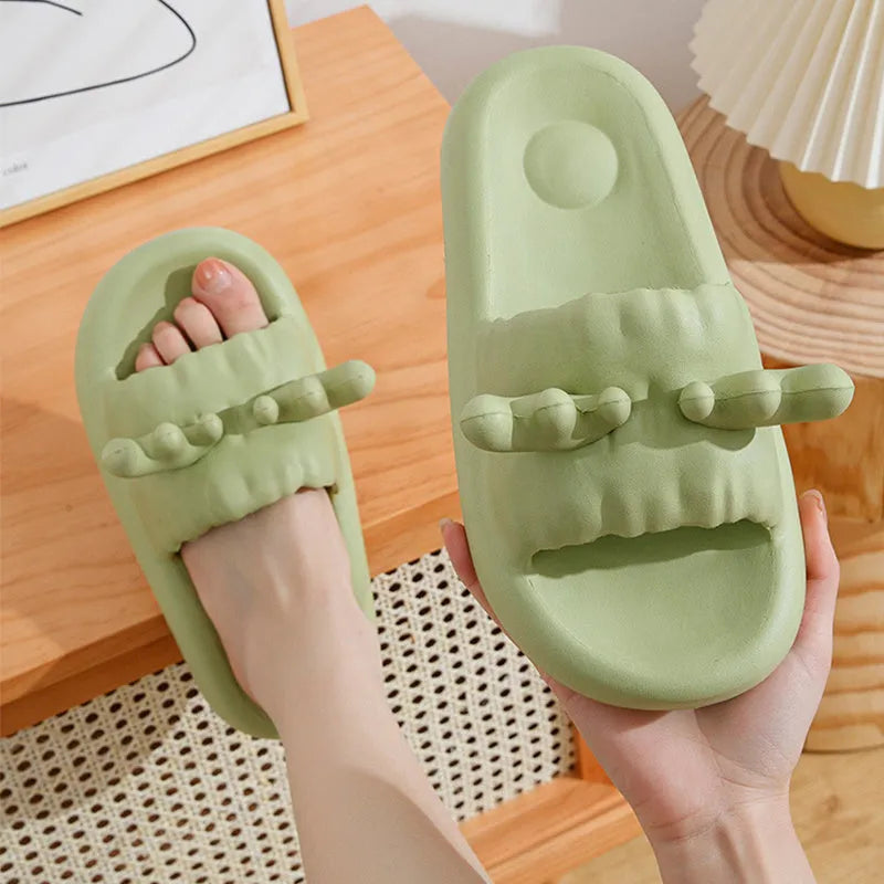 Deer horn design flip flop slippers in EVA material, showing hollow-out upper and non-slip sole.