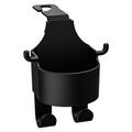 Black plastic car hook seat back organiser with cup holder and hooks for vehicle storage