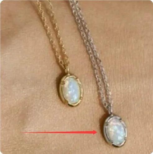 S925 silver oval pendant necklace with jelly opal stone in gold or white gold finish