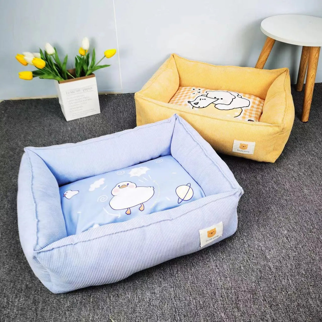 Cotton dog bed with fine velvet surface in Chinese red colour showing 50x40cm size
