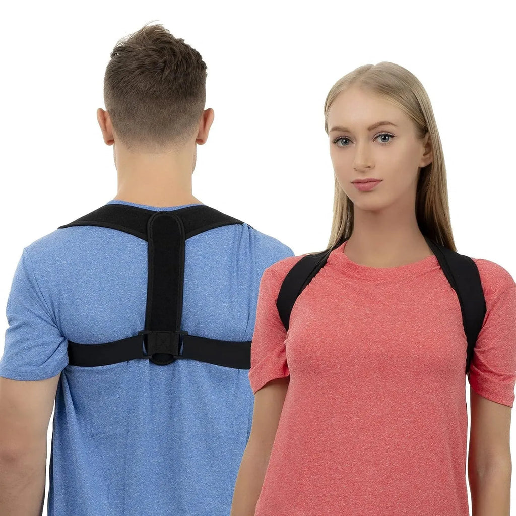 Black adjustable breathable posture correction strap for back and shoulder support