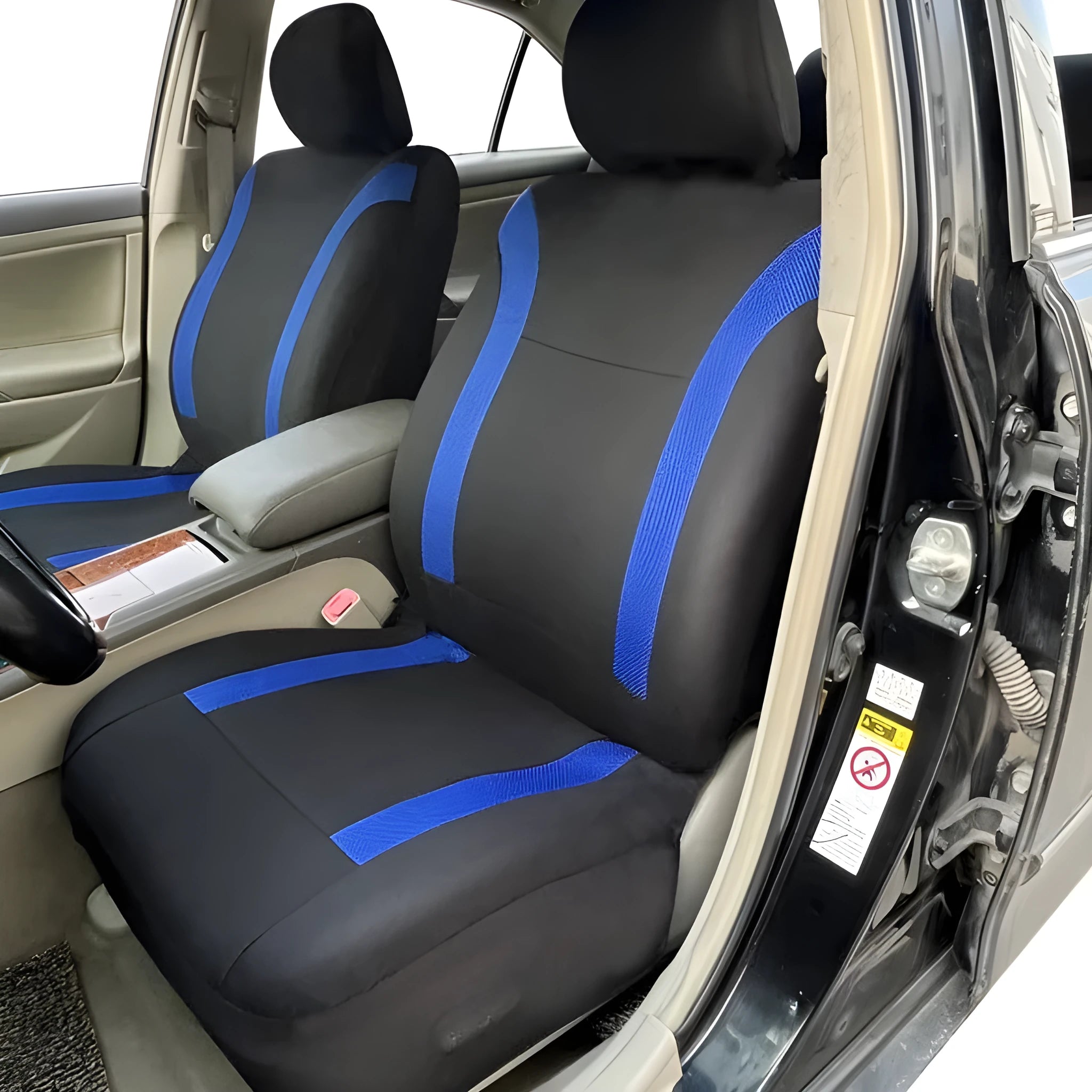 Universal polyester car seat cover set in choice of colours showing eyelet stitching detail.