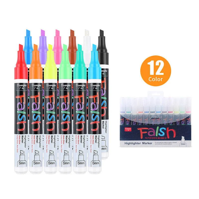 Electronic fluorescent board highlighter pen with 6mm chisel tip in oblique plastic shell