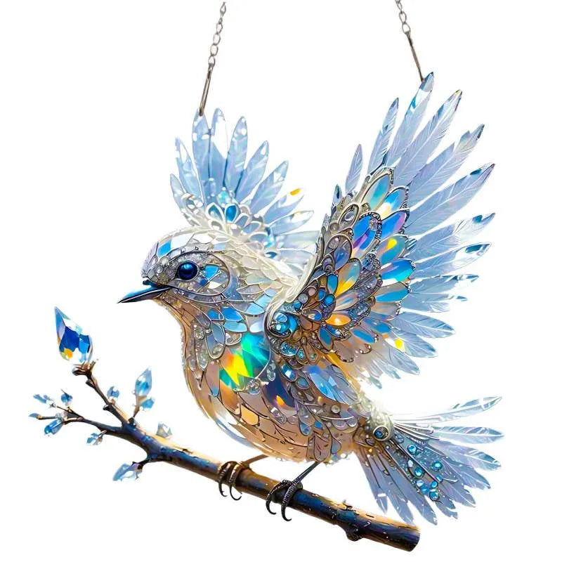 UV printed acrylic bird pendant ornament with cartoon design for holiday decoration