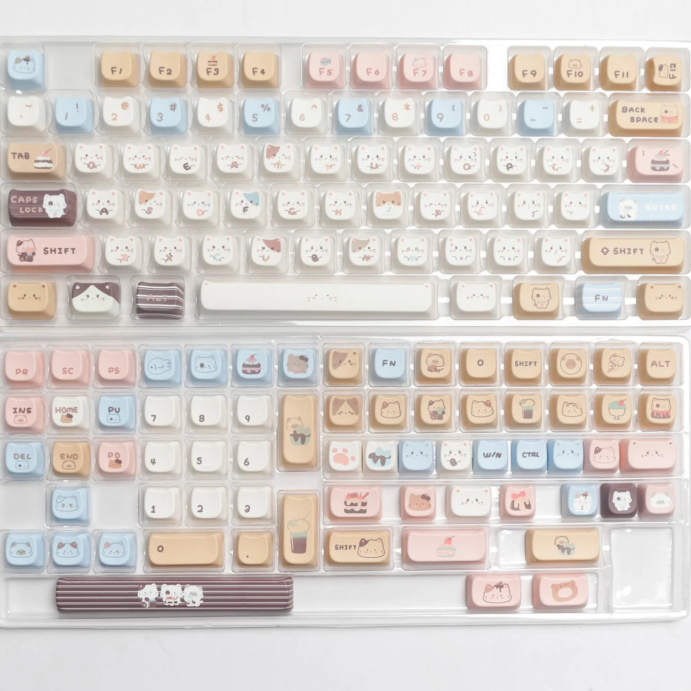 Sea Salt Cat themed PBT keycap set with March past Space and 7u supplement options for mechanical keyboards