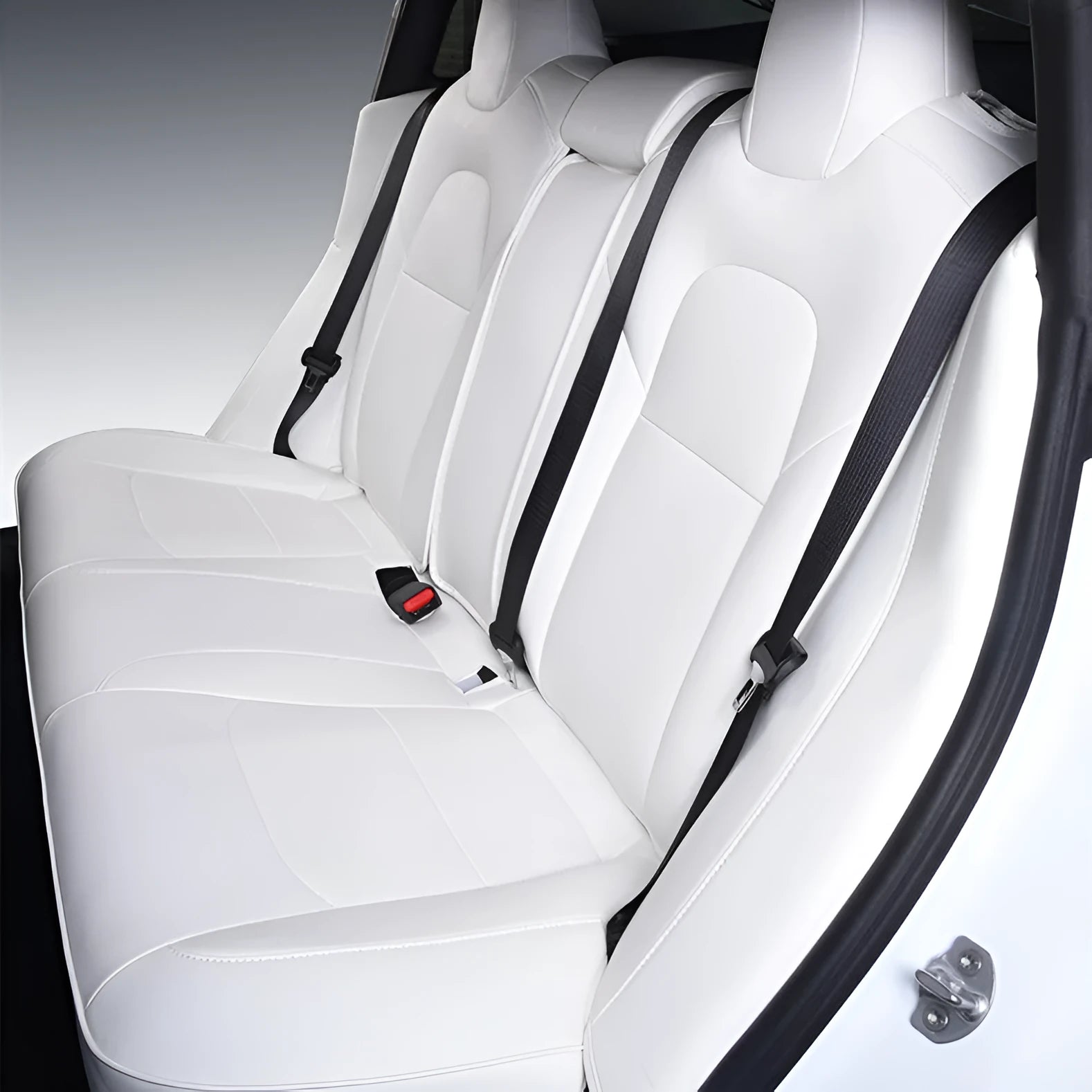 Tesla Model 3 and Model Y dedicated car seat cover in black or white, showing PVC chloroprene material.