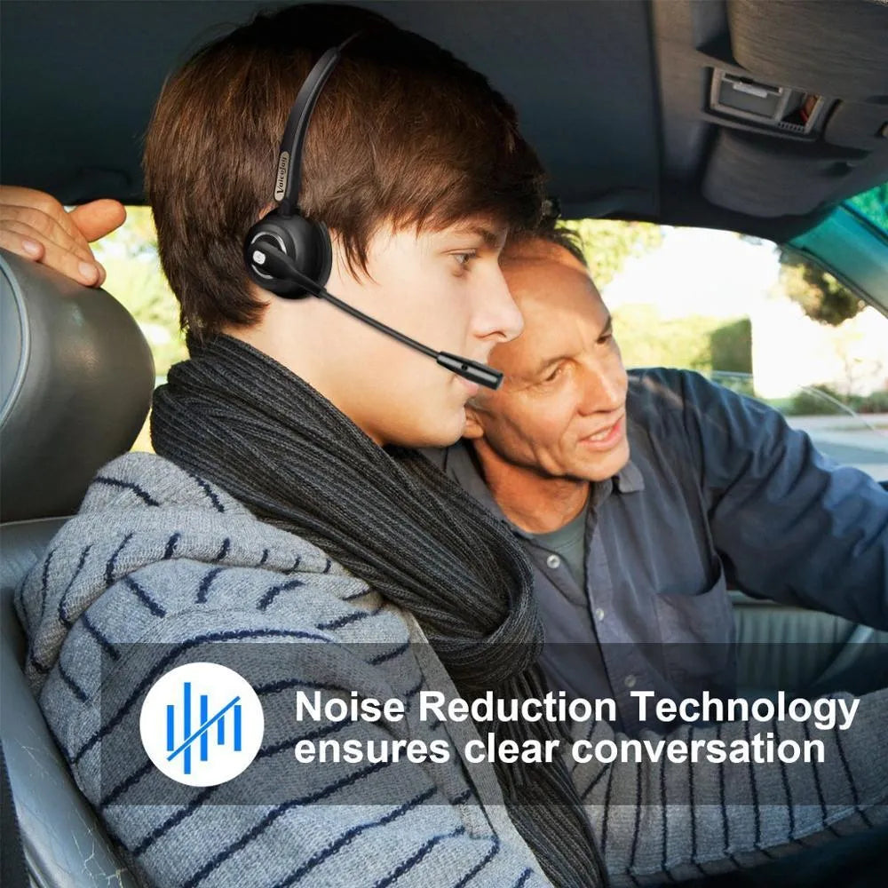 Over-ear Bluetooth headset with microphone for truck drivers and office noise cancellation