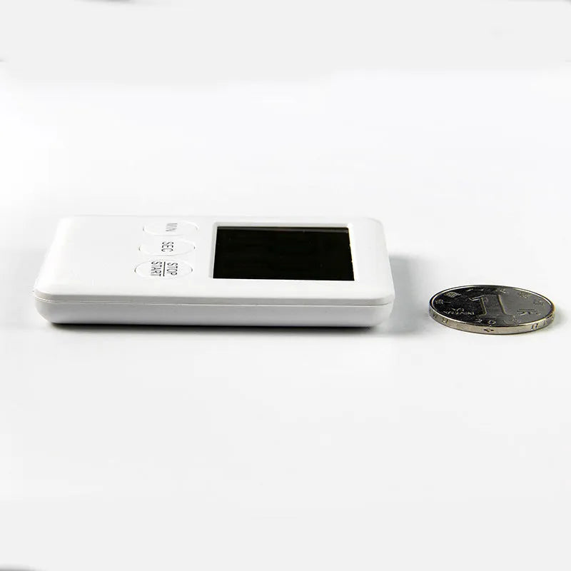 Black and white kitchen timer with magnetic back and count up countdown display