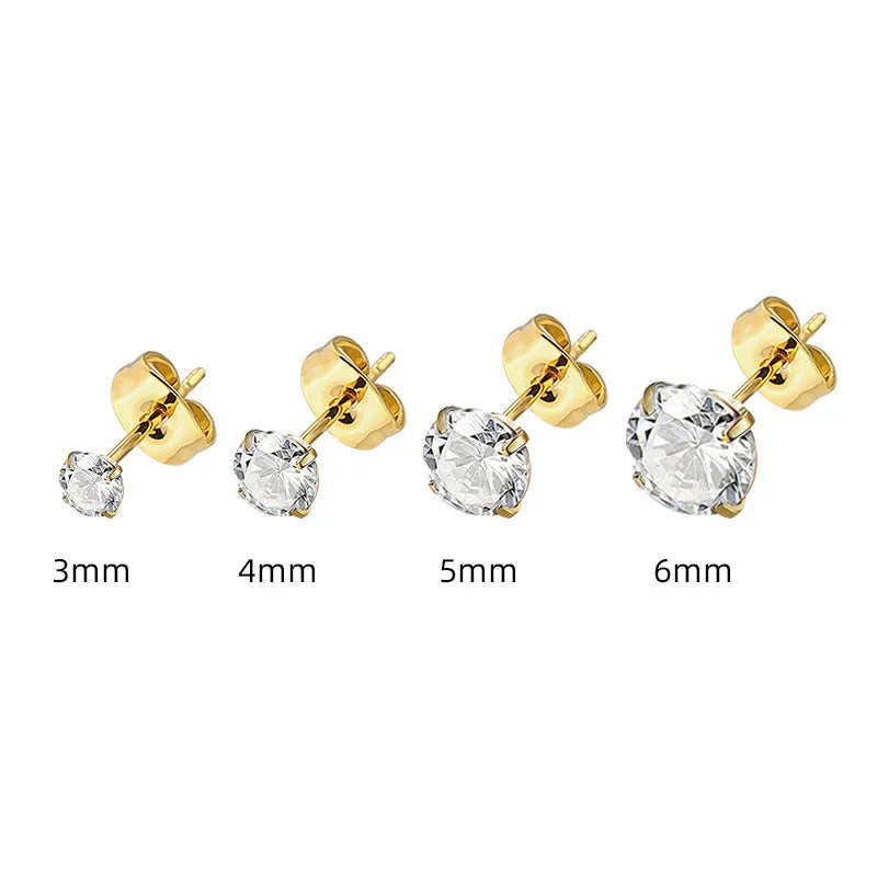 Titanium steel geometric square zircon stud earrings with stainless steel construction and round stone accents