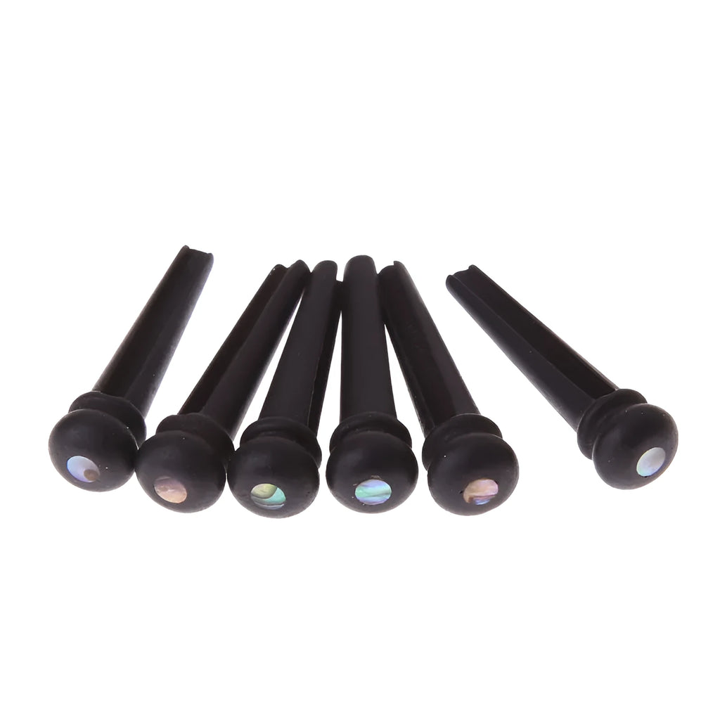 Six solid ebony guitar string pins with matt black finish for folk acoustic guitars