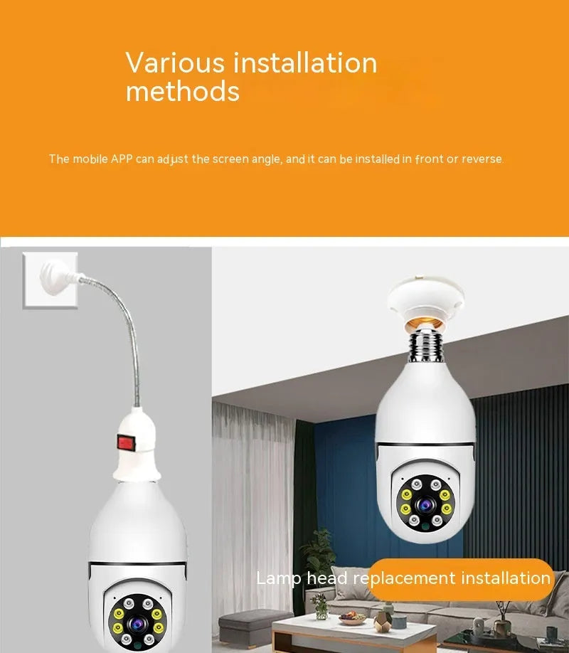 Wireless wifi bulb security camera with 1080p definition and full colour night vision for lamp holder installation