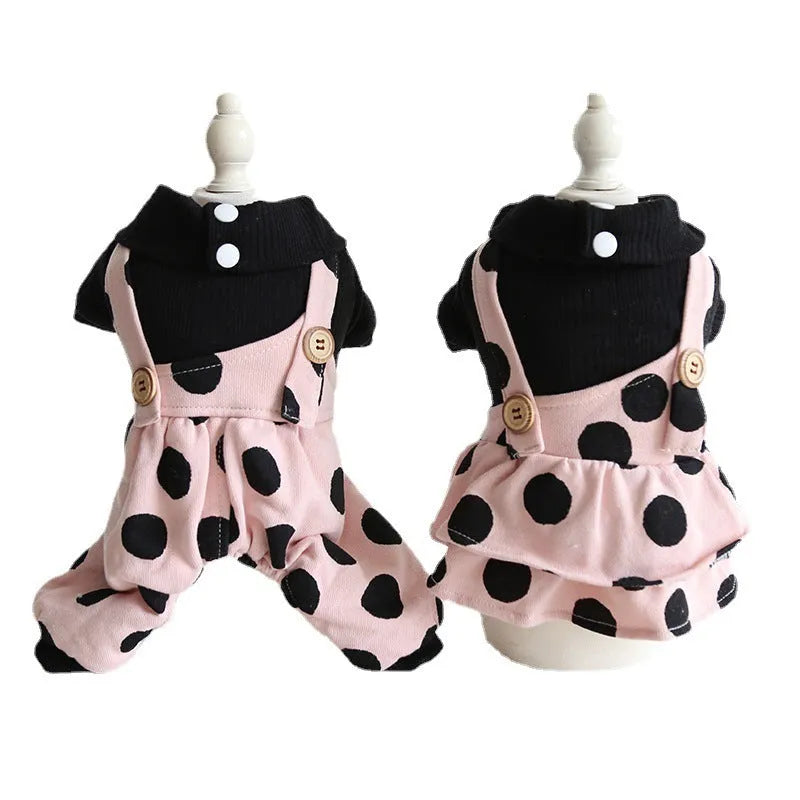 Pet clothing with lapel and shoulder strap design in casual cloth fabric