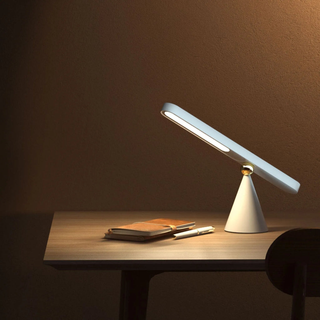 Geometric magnetic suction desk lamp in white colour with USB cable and touch control