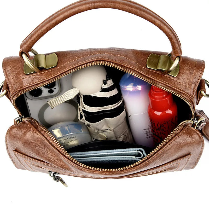 Women's soft PU one-shoulder crossbody bag in horizontal square shape with sandwich pocket design