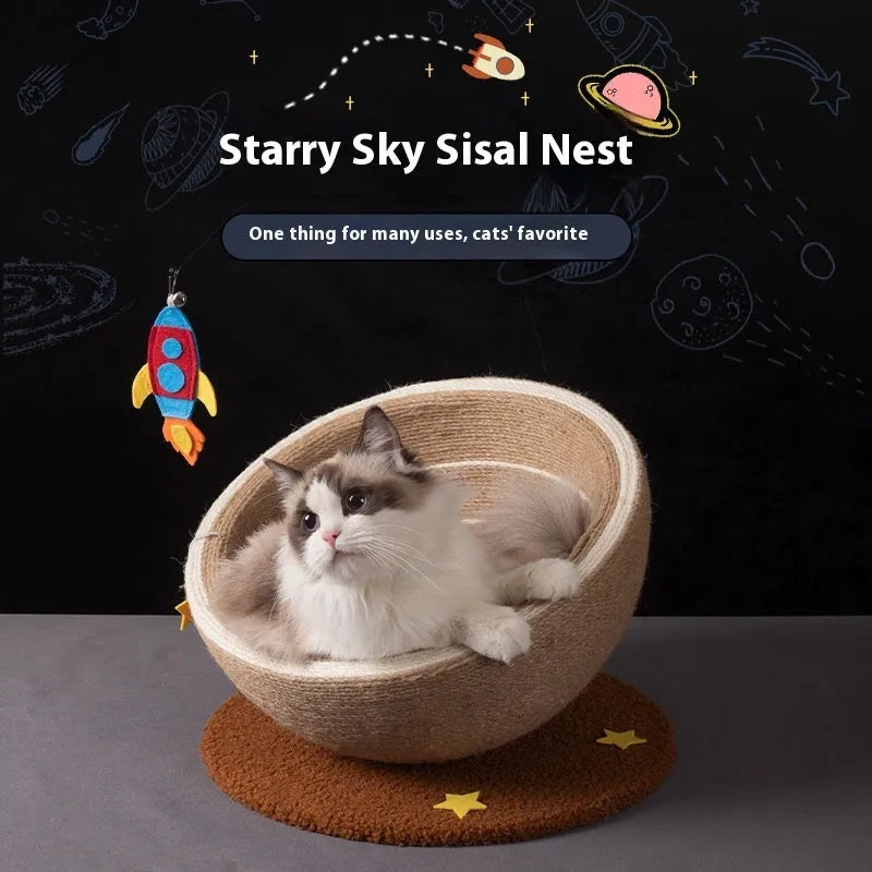 Large integrated cat scratching basin and nest with sisal surface and flannel sleeping area in starlight colour