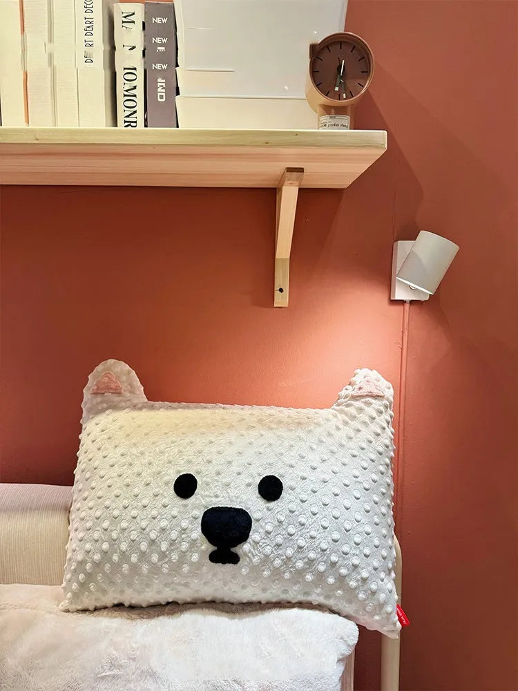 Grey West Highland puppy design soft dog pillow on a sofa