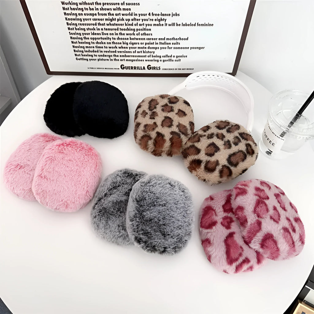Plush TPU headphone case for AirPods Max in yellow leopard print covering ear cups