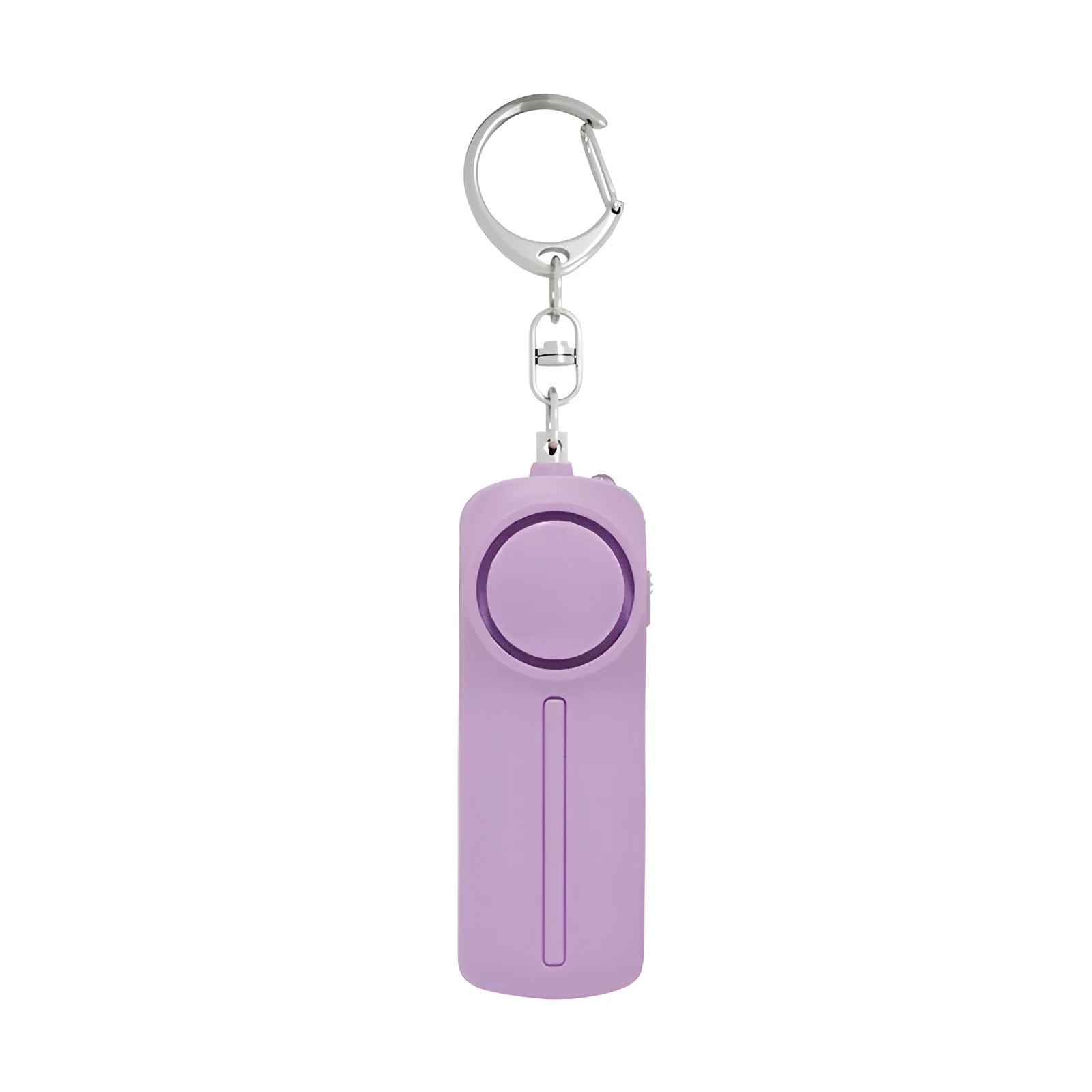 Compact pink self-defense alarm with keychain showing dimensions 86mm x 30mm x 20mm