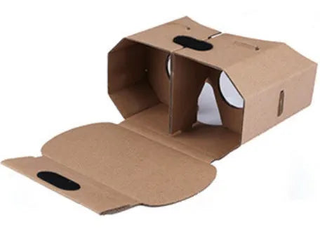 Corrugated paper 3D virtual reality glasses for smartphones on a table