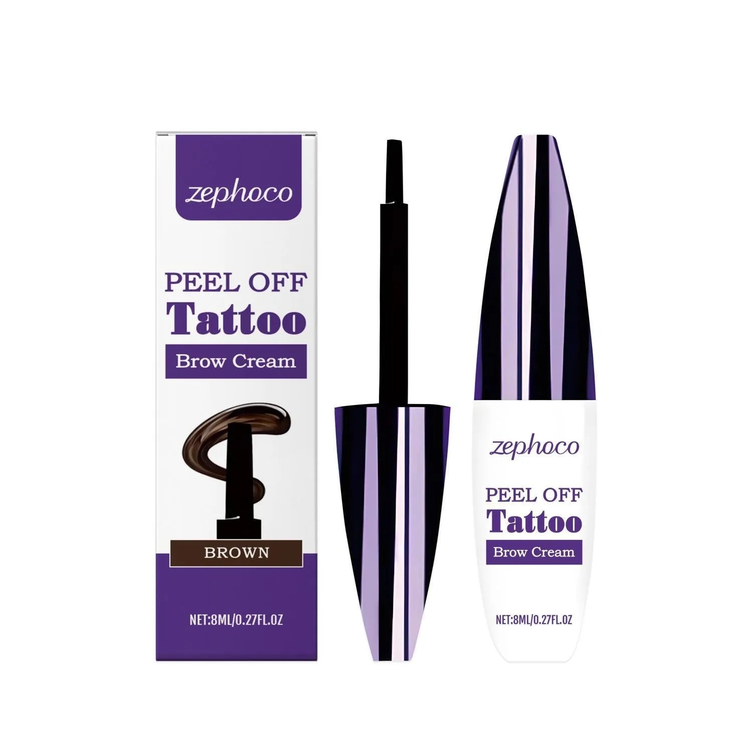 Tearable liquid eyebrow pencil in black, brown, and light brown colours.