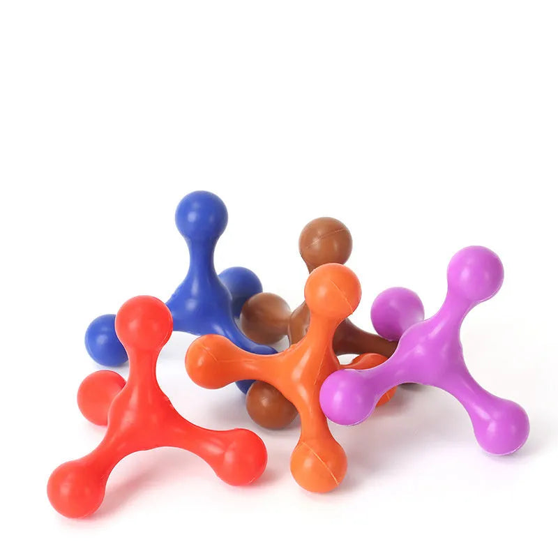 Silicone puppy chew toy in bone shape with three legs, 9.5cm length, for small medium dogs