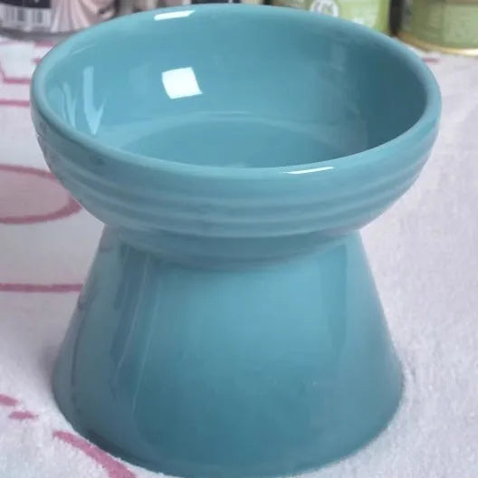 Black ceramic pet bowl with high foot neck protector design for anti-tumble feeding