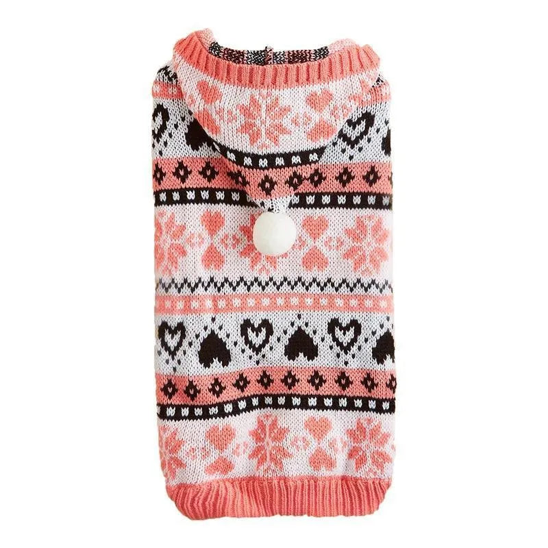Acrylic knitted dog sweater with snowflake striped camouflage pattern in pink blue grey colours