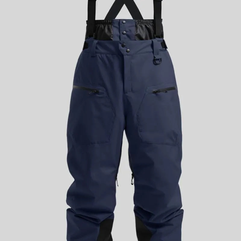 Men's waterproof ski pants in linen with thickened strap, shown in black colour