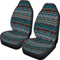 Retro cow spot leopard print pattern on a pair of universal polyester car seat covers.