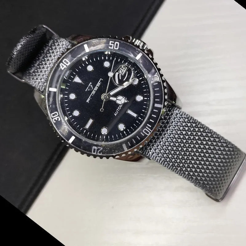 Nylon woven integrated loop watch strap shown in multiple colour options.