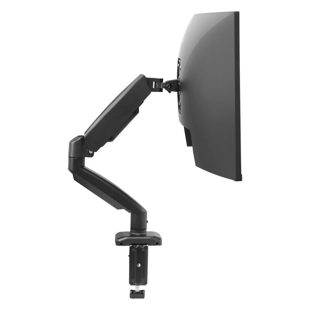 Black rotating telescopic LCD screen bracket on table with elevated display