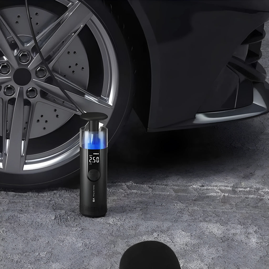 120W portable electric tyre pump with digital display and long black air hose