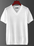 Men's ice silk V-neck t-shirt in black and white colours with Korean style pullover design