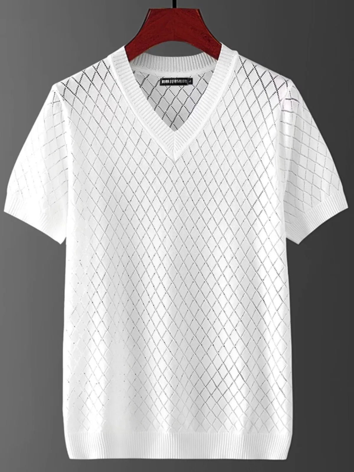Men's ice silk V-neck t-shirt in black and white colours with Korean style pullover design