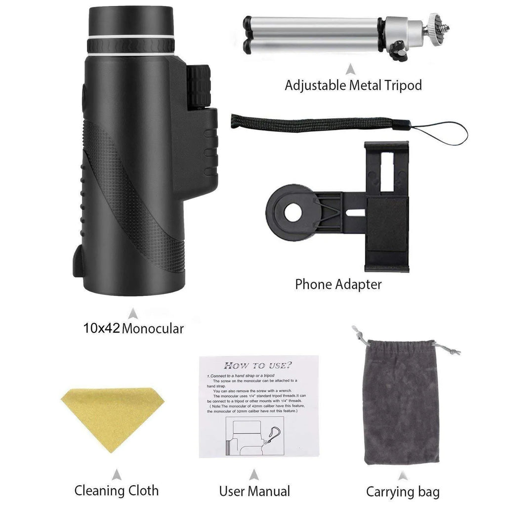 Black HD 40x60 monocular telescope showing 60mm objective lens and compact body design.