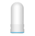 White kitchen tap water filter with ceramic cartridge showing switchable flow control and universal adapter fittings